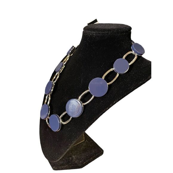 NWT Alfani Silver-Tone Link & blue Disc Statement Necklace, 18"+ 2" Extender - Picture 3 of 5